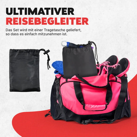 Pink und schwarz Gymbag mit Widerstandsband-Set mit herausragender Qualität und kombinierbaren Gewichtsstufen