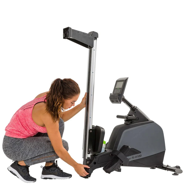 Graues Premium Rudergerät mit LCD-Monitor, Tablethalterung und analogem Brustgurtanschluss für Indoor Rowing